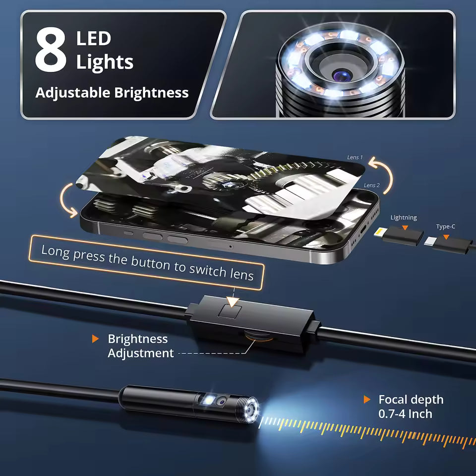 Endoscope Camera with Light, 1920P HD